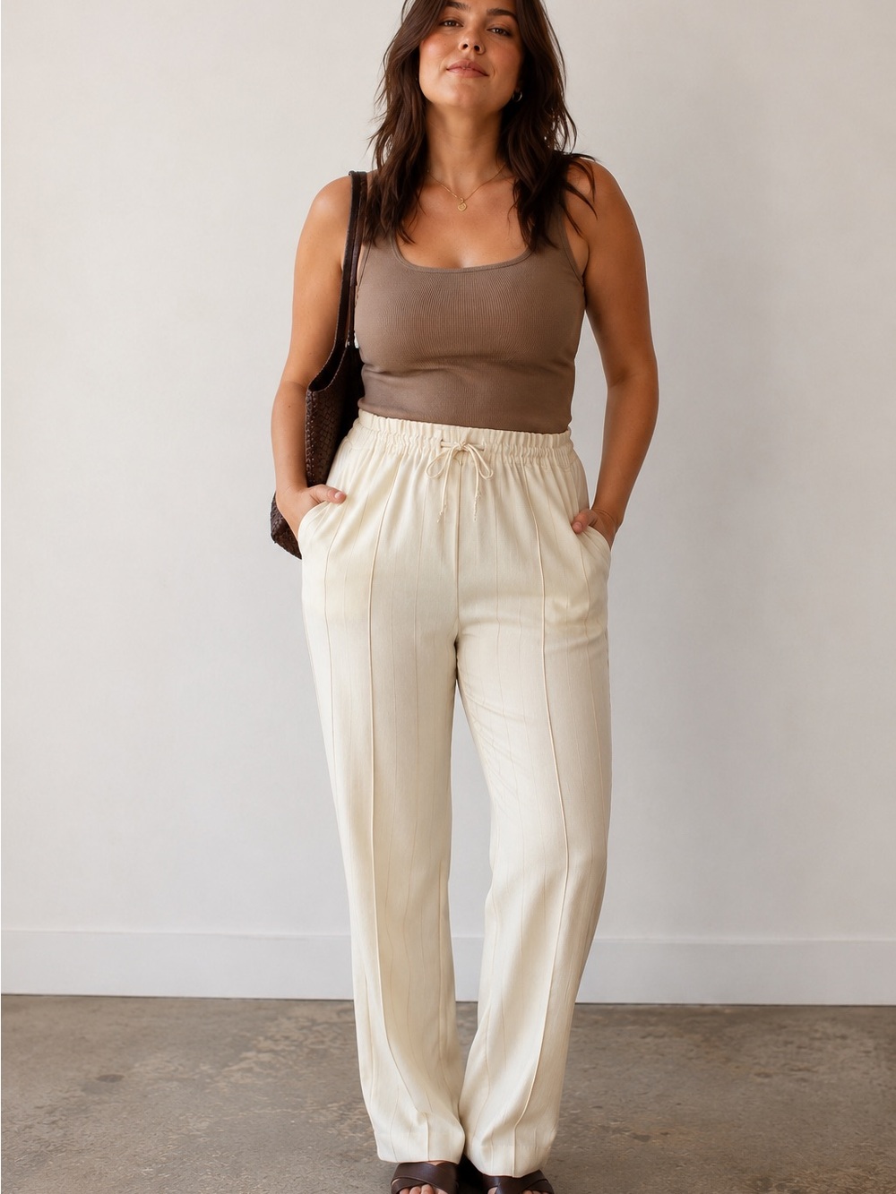 Vintage William Royce Cream Pull On Wide Leg Pants USA Made Coastal‎ Minimalist